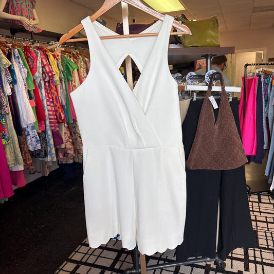 Adelyn Rae - Scallop Hem Romper - White