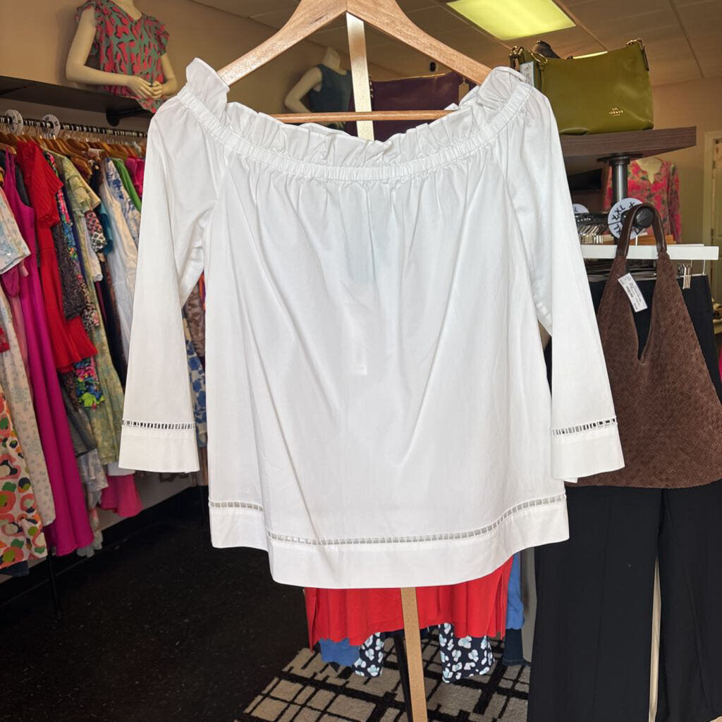 Trina Turk- NWT Off the Shoulder Poplin Top - White