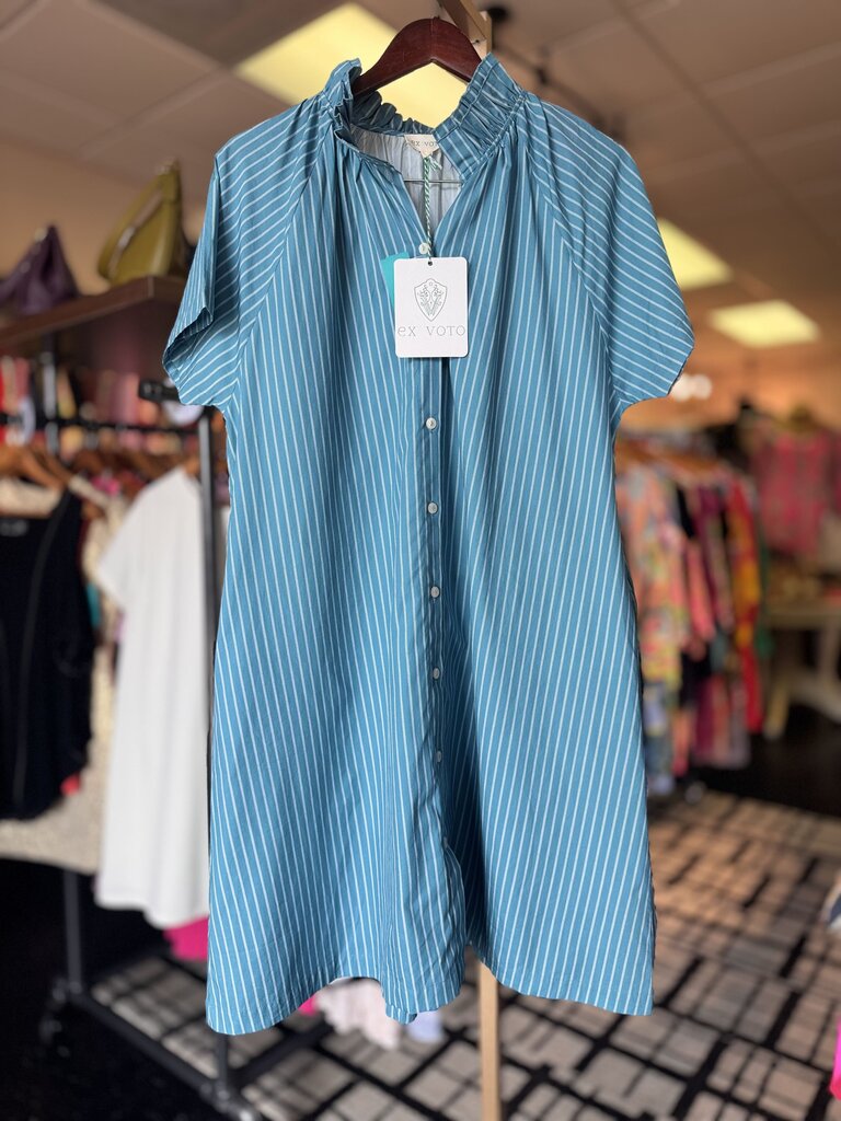 Ex Voto - NWT Sarah Dress in Teal Stripes