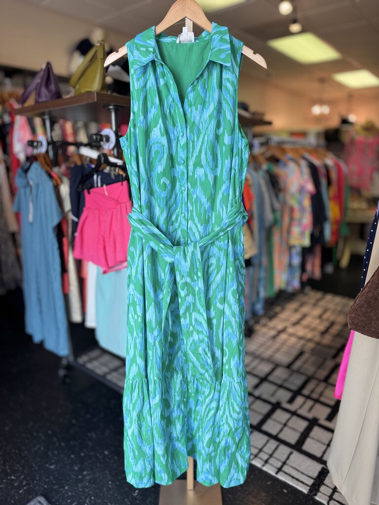 Sugarlips NWT - Penola Cileah Maxi Dress - in Blue/Green Ikat Print
