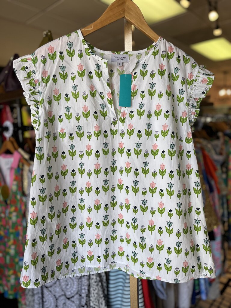 Olivia James - Flutter Sleeve Tulip Print Top