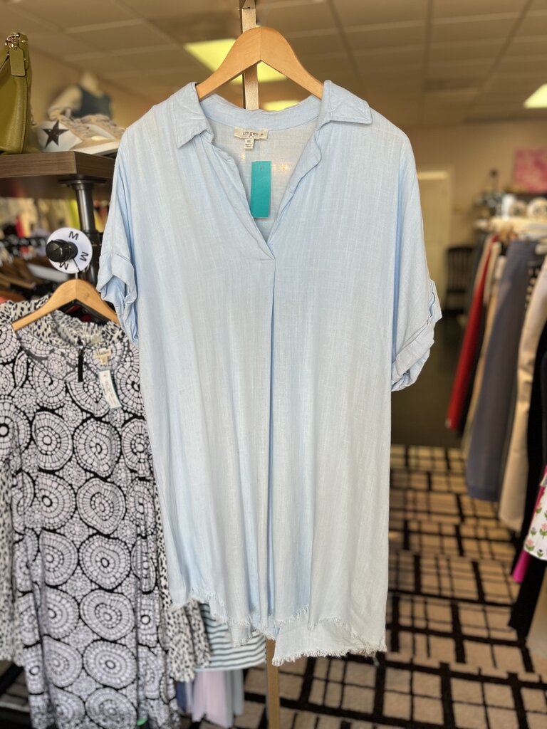 Umgee - Linen Blend Shirt Dress - Blue