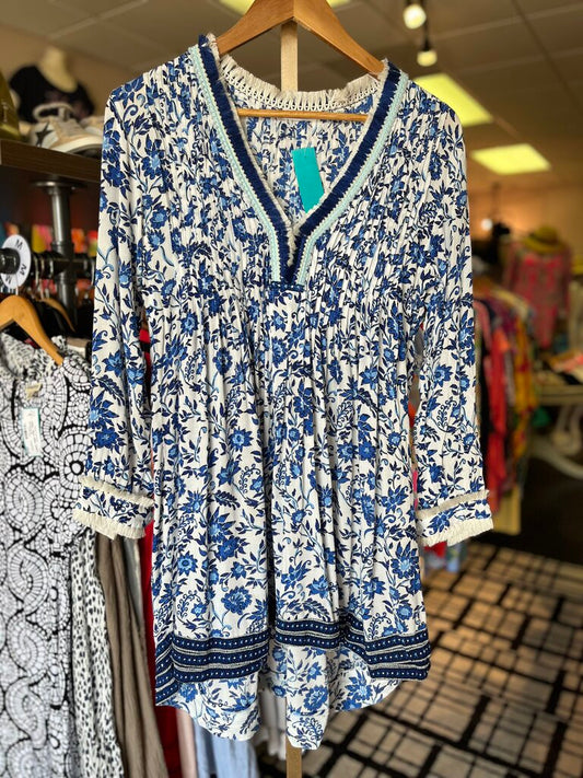Poupette St. Barth - Floral Tunic - Blue/White