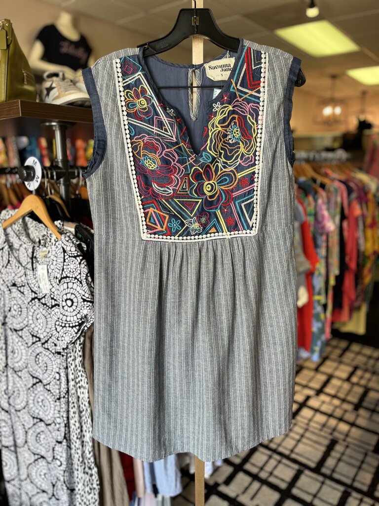 Savanna Jane - Floral Embroidered Stripe Dress