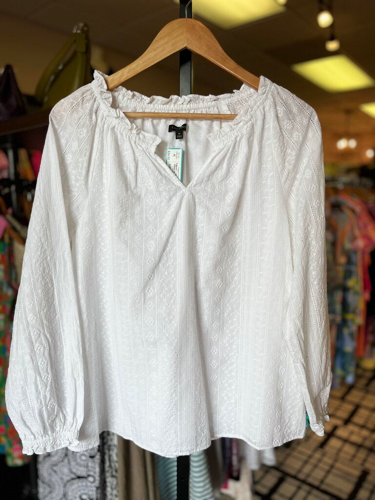 Talbots - LS Embroidered Top - White