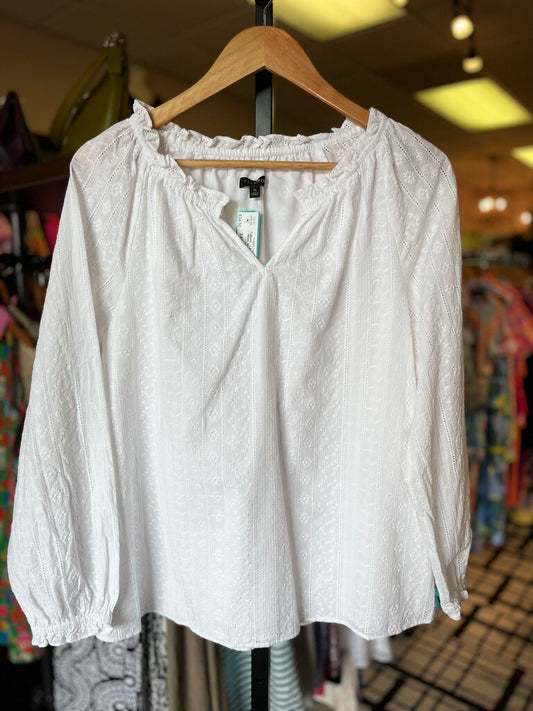 Talbots - LS Embroidered Top - White