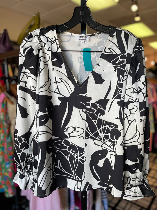 Crosby - LS V-Neck Blouse w. Abstract Print
