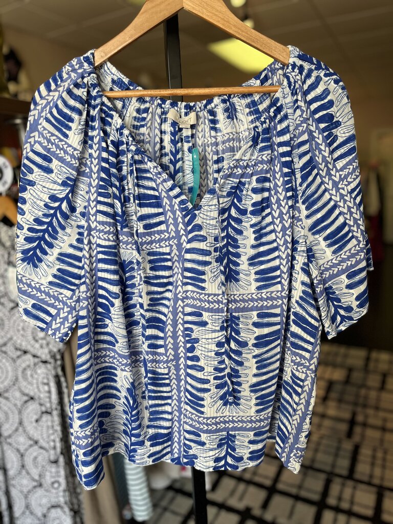 LOFT - Blue Tropical Print Top SS