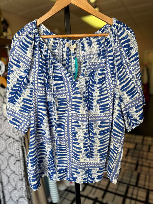 LOFT - Blue Tropical Print Top SS