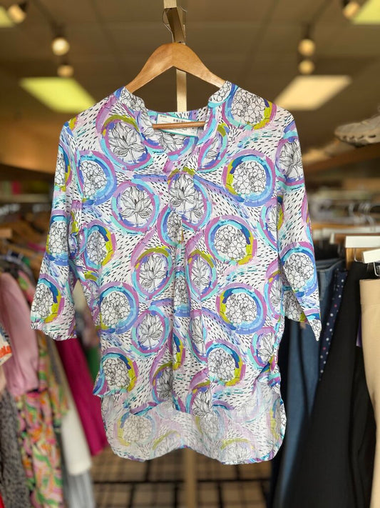 APNY - Linen Blend Floral Print Top
