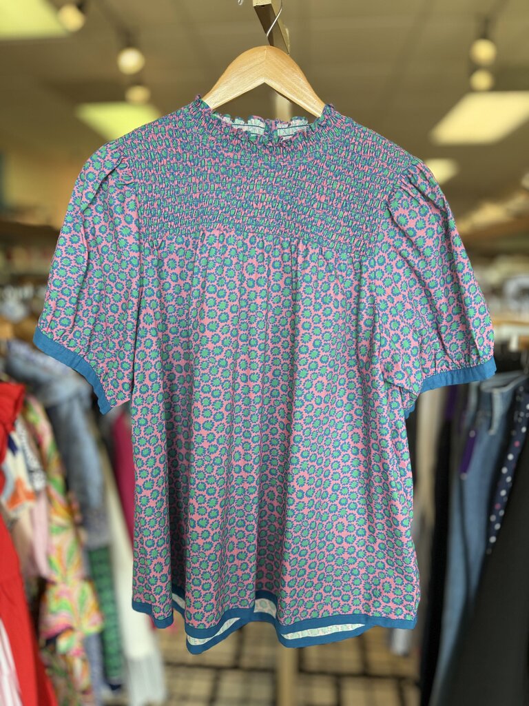 Umgee - Smocked SS Top - Pink/Blue