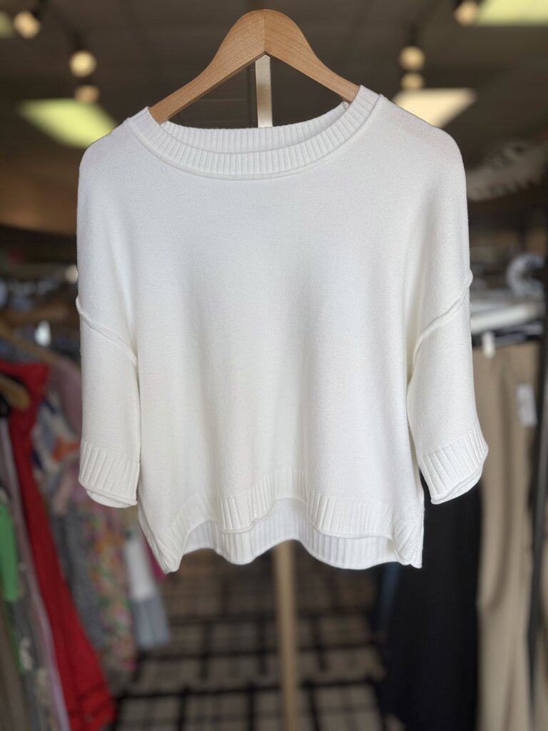 3/4 Sleeve Lightweight Sweater - White