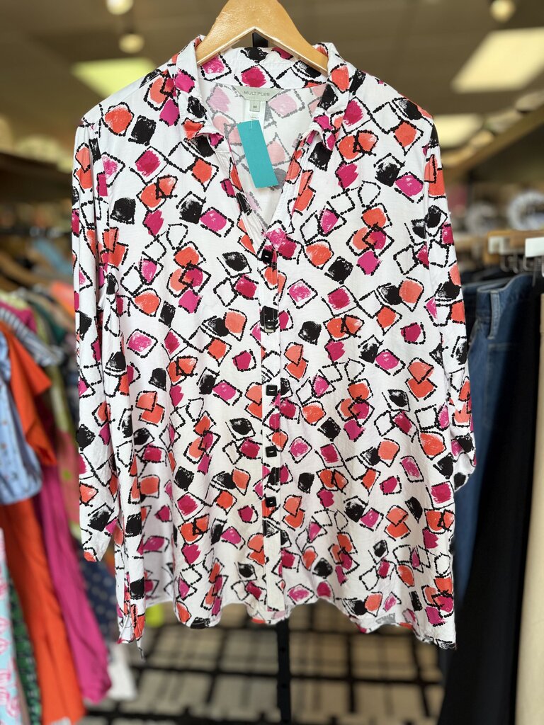 Multiples - Patterned Button Down Top