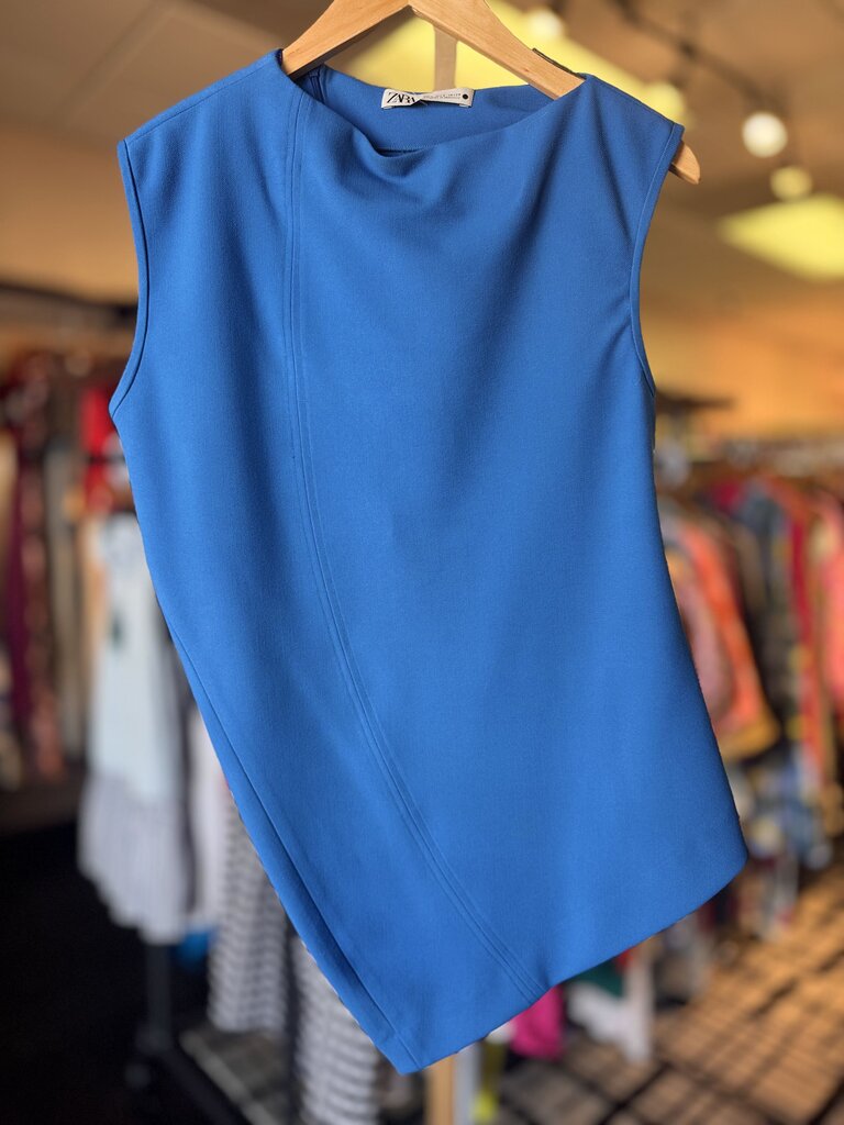 Zara - Sleeveless Asymmetrical Top - Blue
