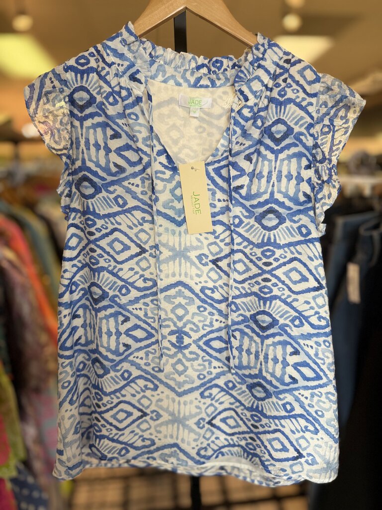 Jade Melody Tam-NWT Blue Ikat Ruffles Top
