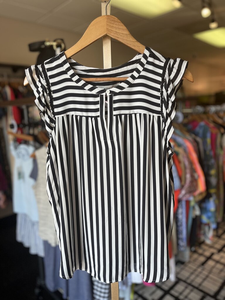 LOFT - Striped Flutter Sleeve Blouse
