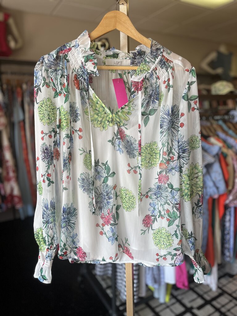 LOFT - LS Floral Blouse - White