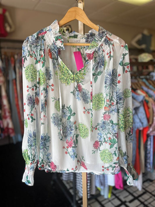 LOFT - LS Floral Blouse - White