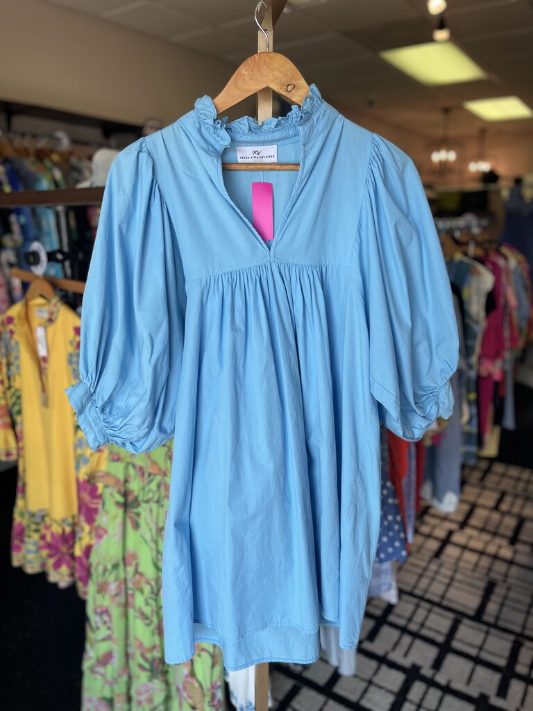 Never a Wallflower - High Neck Dress in Carolina Blue