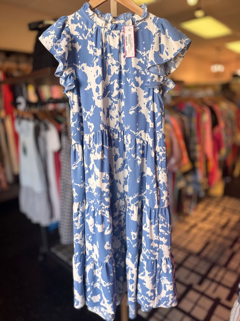 Pinch- Tiered Midi Dress - Blue/White