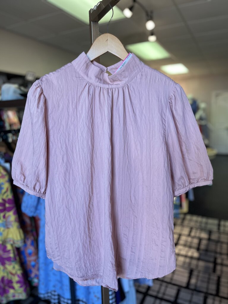 Ann Taylor - Puff Sleeve Mockneck Blouse - Pink