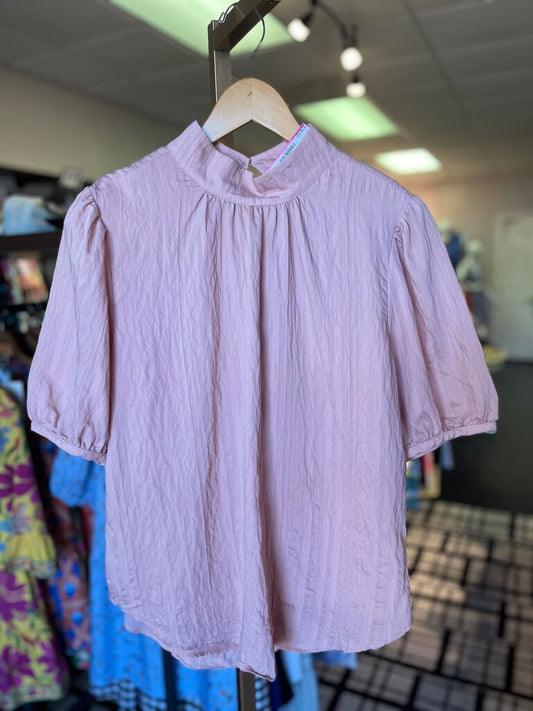 Ann Taylor - Puff Sleeve Mockneck Blouse - Pink