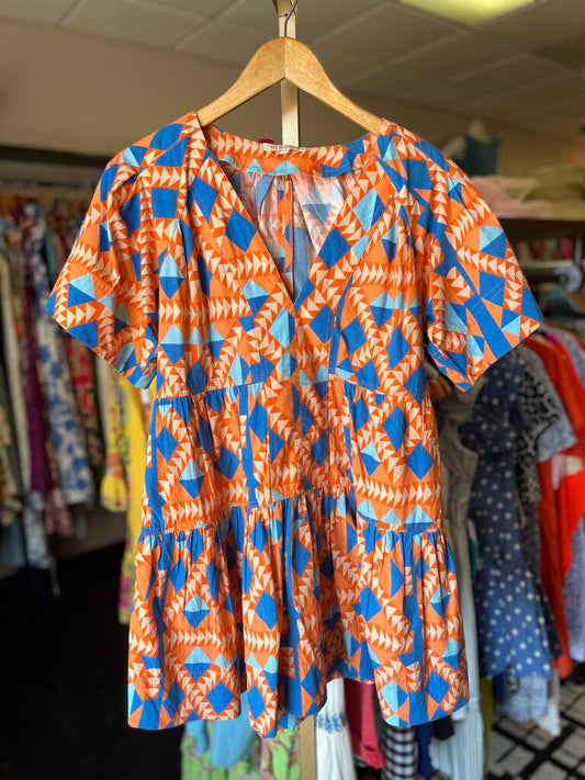 Marea - Poplin Dress in Grecian Geo Print
