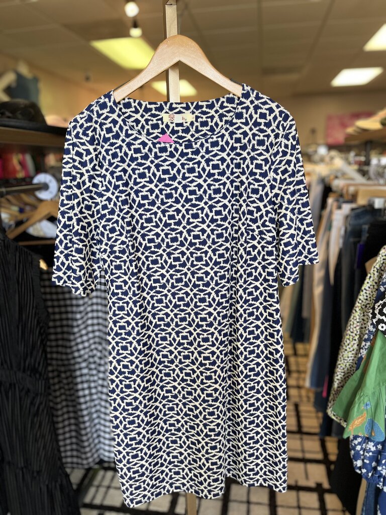 Aryeh - Navy/White Pattern Midi Dress