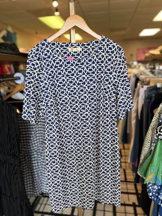 Aryeh - Navy/White Pattern Midi Dress