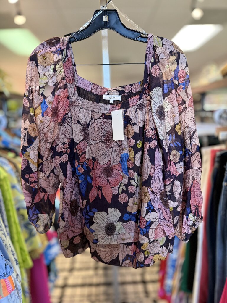 Entro - Squareneck Floral Top - Brown