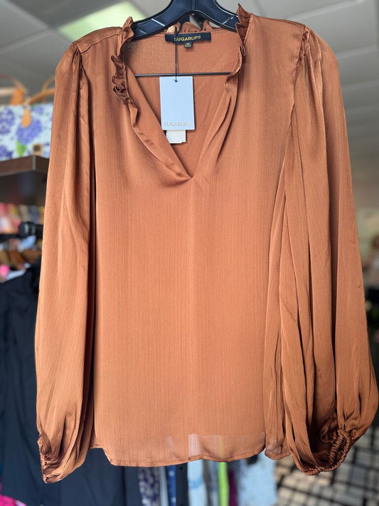 Sugarlips NWT -Hathaway Split Neck Top - Chocolate