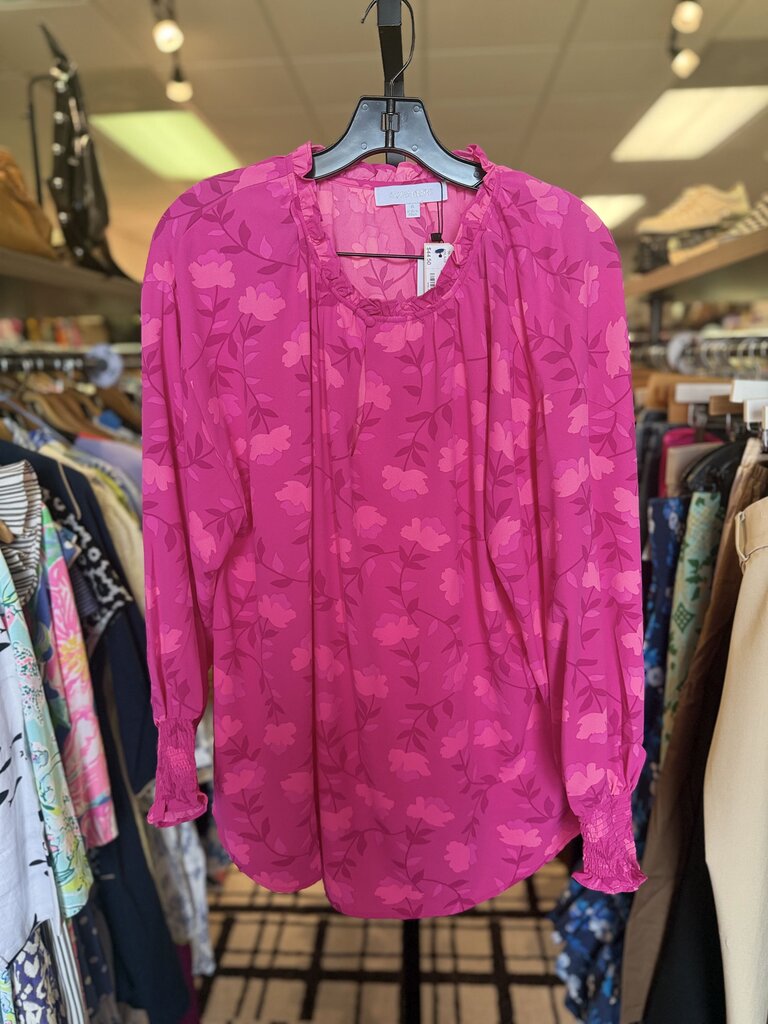 Sugarlips NWT-Clever Floral Split Neck Top- Fuchsia