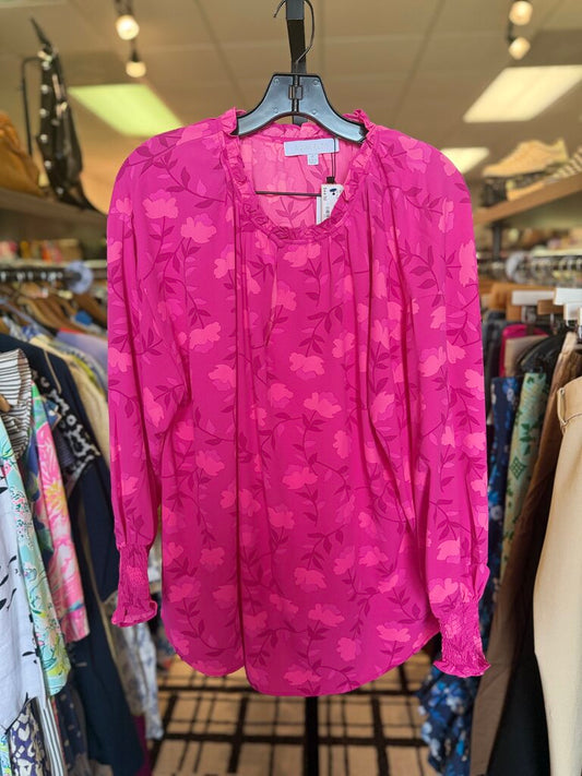 Sugarlips NWT-Clever Floral Split Neck Top- Fuchsia