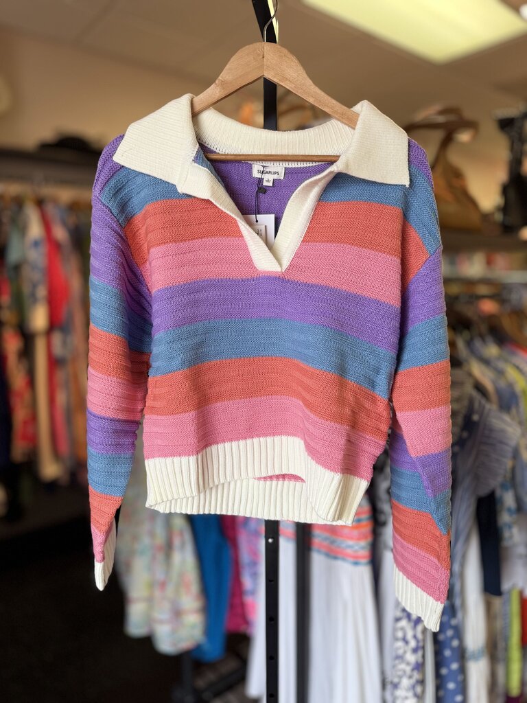 Sugarlips NWT -Roselin Striped Collared Sweater
