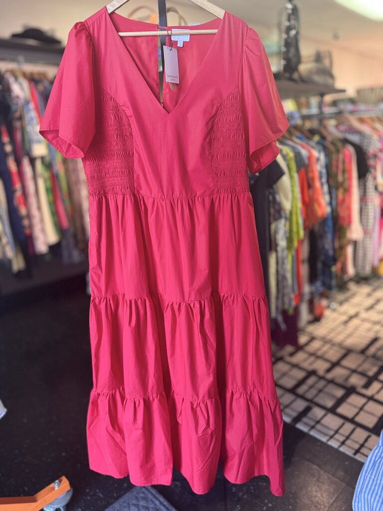 Sugarlips NWT-Alexis Poplin Tiered Midi Dress - Cherry Red