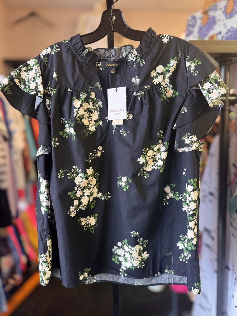 Sugarlips NWT-Emery Floral Top-Black