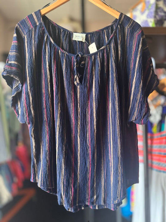 Wrap London- Striped SS Top - Navy