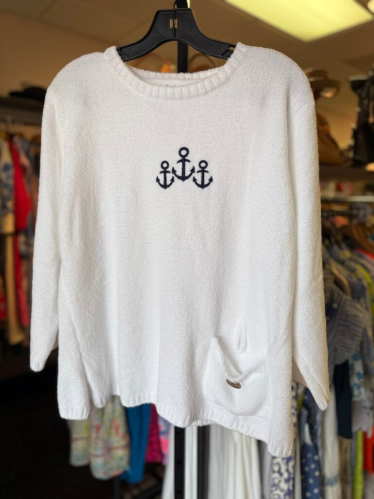 Lulu B- Chenille Anchor Sweater - White