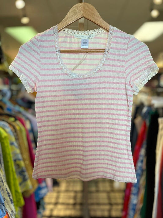 Altar'd NWT-Shivani Striped Lace Trim Tee