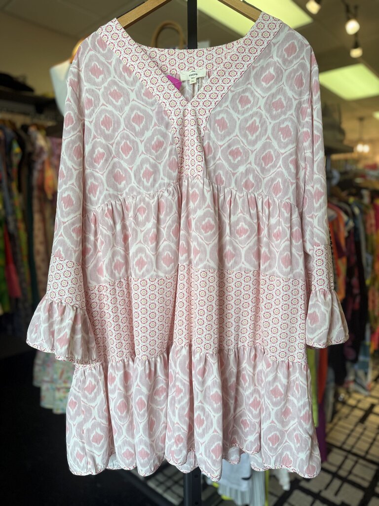 Entro - Bell Sleeve Mixed Print Dress - Pink