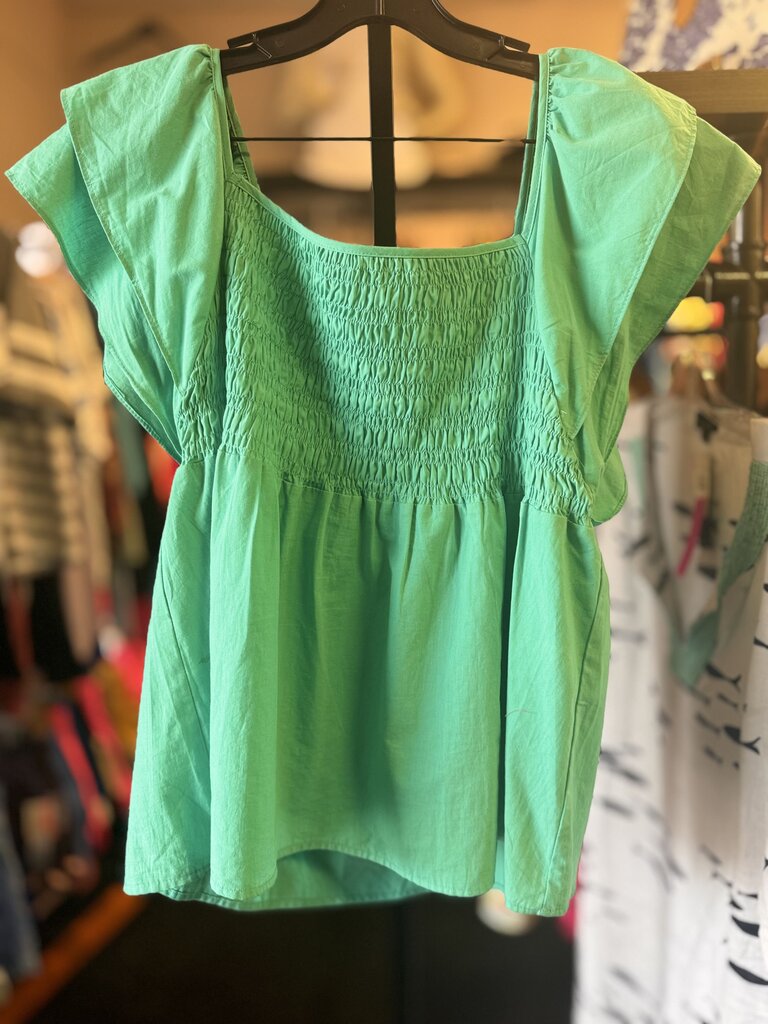 Umgee -Flutter Sleeve Peplum Top - Green