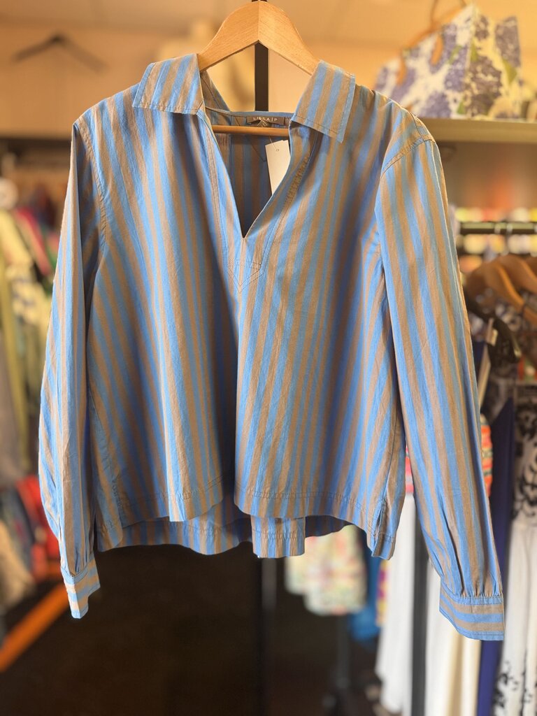Lilla P - Striped Split-Neck Collared Shirt
