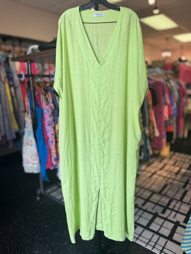 Haris Cotton- Linen Caftan Dress - Lime