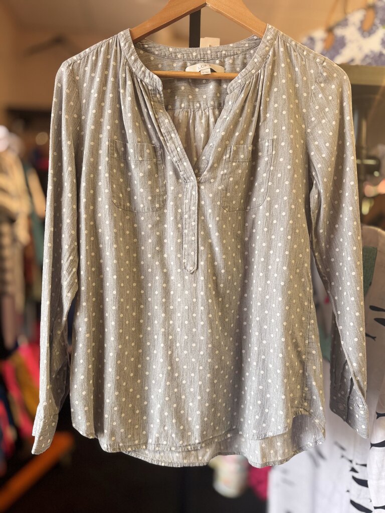 LOFT - Grey Dotted Pocket Top LS