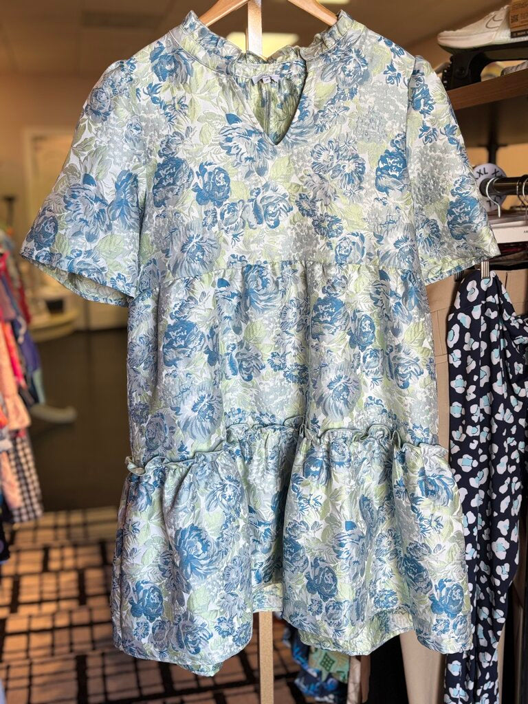Voy - Floral Jacquard Dress - Blue