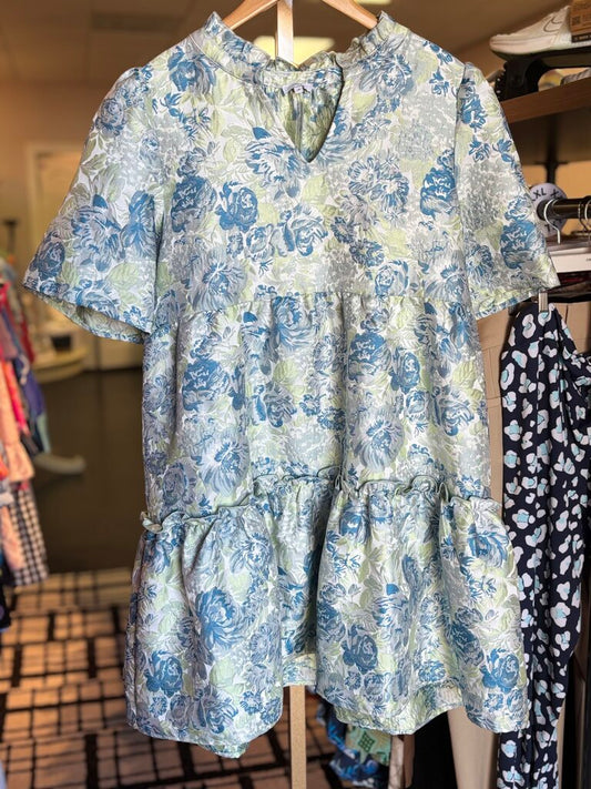 Voy - Floral Jacquard Dress - Blue