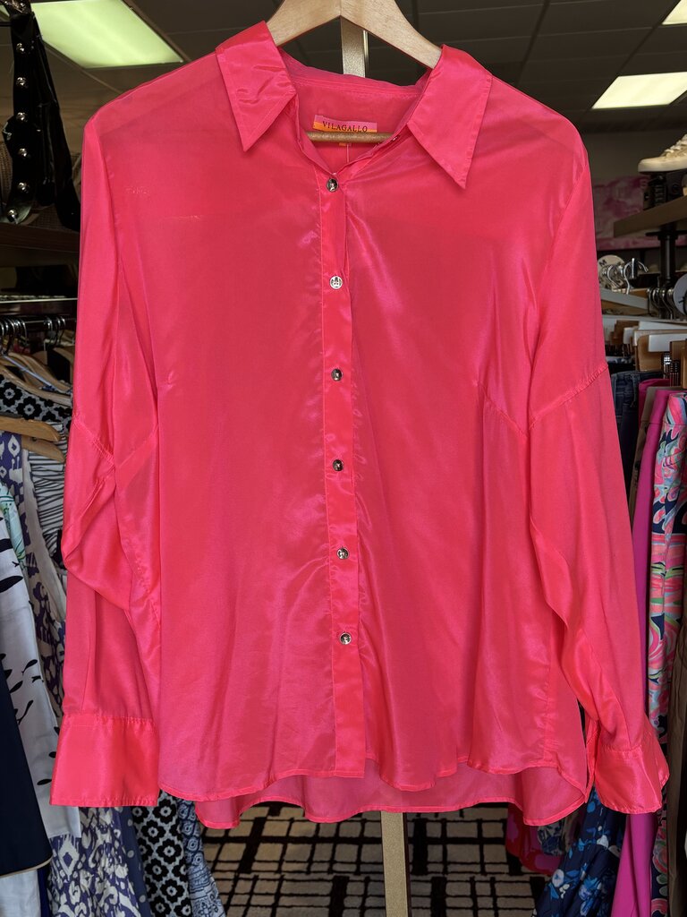 Vilagallo - Hot Pink Satin Button Down