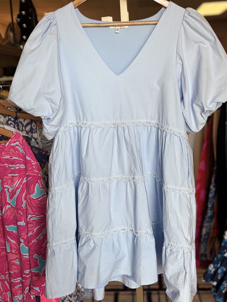 BaeVely - Puff Sleeve Tiered Dress - Blue