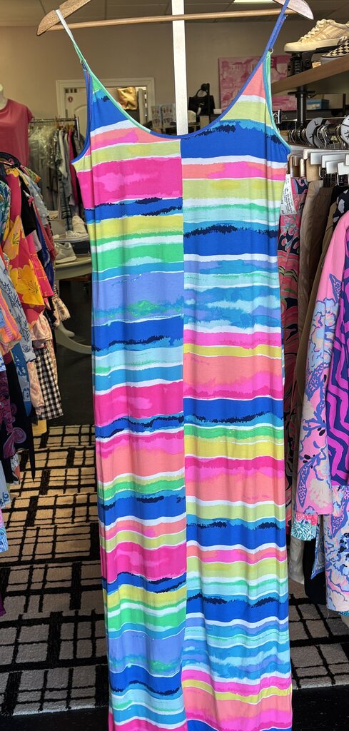 Lilly - Gigi Maxi Beach Dress in "Neon Rainbow Watercolor Blurred Stripe"