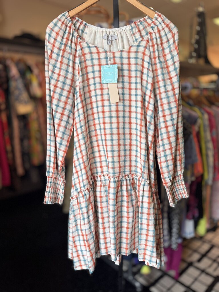 Hayden - Gingham Linen Smock Cuff Dress